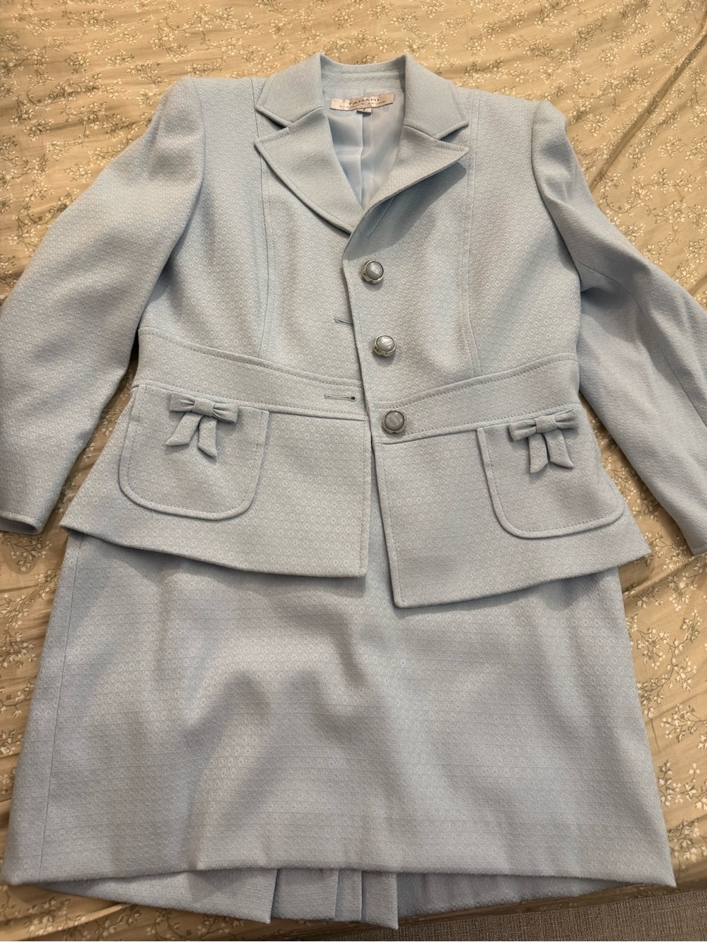 Tahari Pale Blue Tailored Blazer with Bow-Pocket Detail